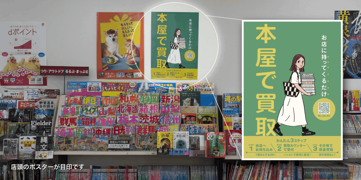 買取スタート 店頭のポスターが目印